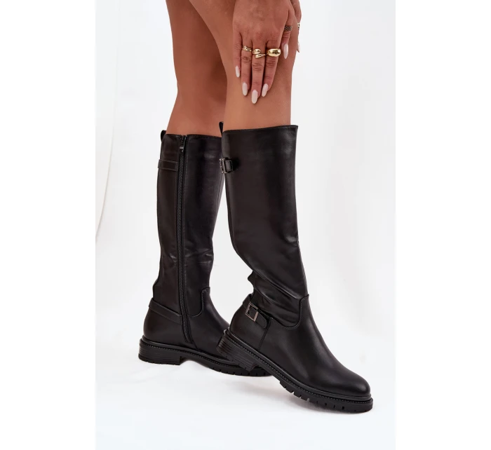 dámské kozačky na nízkém podpatku s přezkami Černé model 21714944 - Boto