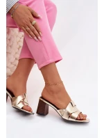 Dámské sandály na podpatku s pásky Eko kůže zlaté Corivelle