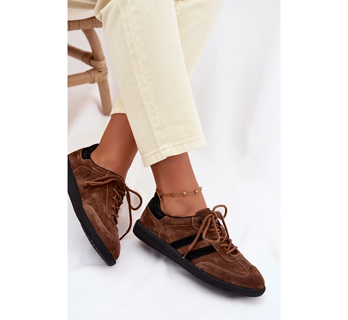 Kožené semišové dámské tenisky hnědé model 22100244 - Boto Kožené semišové dámské tenisky hnědé model 22100244 - Boto