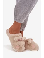 Dámské domácí pantofle s ušima a mašlí Corayne – béžové Dámské domácí pantofle s ušima a mašlí Corayne – béžové