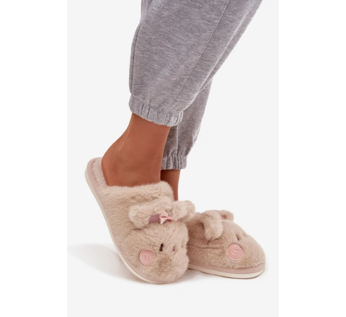 Dámské domácí pantofle s ušima a mašlí Corayne – béžové Dámské domácí pantofle s ušima a mašlí Corayne – béžové