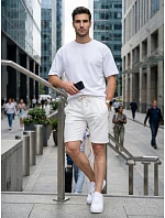 Pánské teplákové kraťasy se šňůrkou, bílé, FashionStreet SX2630 Pánské teplákové kraťasy se šňůrkou, bílé, FashionStreet SX2630