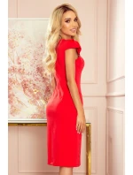 Červené dámské šaty v délce midi s pěkným výstřihem 318-1
