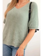 Dámský svetr z měkkého model 21327524 s výstřihem do V krátký rukáv tmavě mátový - K-Fashion Dámský svetr z měkkého model 21327524 s výstřihem do V krátký rukáv tmavě mátový - K-Fashion