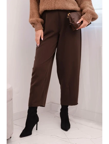 Dámské kalhoty s vysokým pasem a záhyby hnědé Dámské kalhoty s vysokým pasem a záhyby hnědé