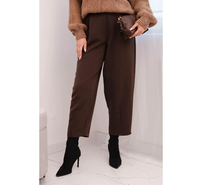 Dámské kalhoty s vysokým pasem a záhyby hnědé Dámské kalhoty s vysokým pasem a záhyby hnědé