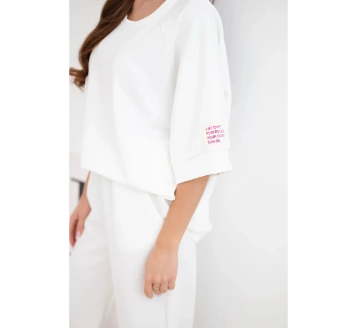Dámský komplet z model 22014187 mikina a široké kalhoty ecru - K-Fashion