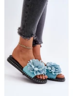 Dámské pantofle zdobené květinami, modrý cellanen Dámské pantofle zdobené květinami, modrý cellanen