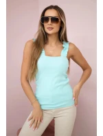 Halenka bez ramínek s volánky v mátové barvě Halenka bez ramínek s volánky v mátové barvě