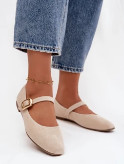 Baleríny S Páskem A Zlatým Přezkou Eko Semišové Světle Béžové model 21744506 - Boto
