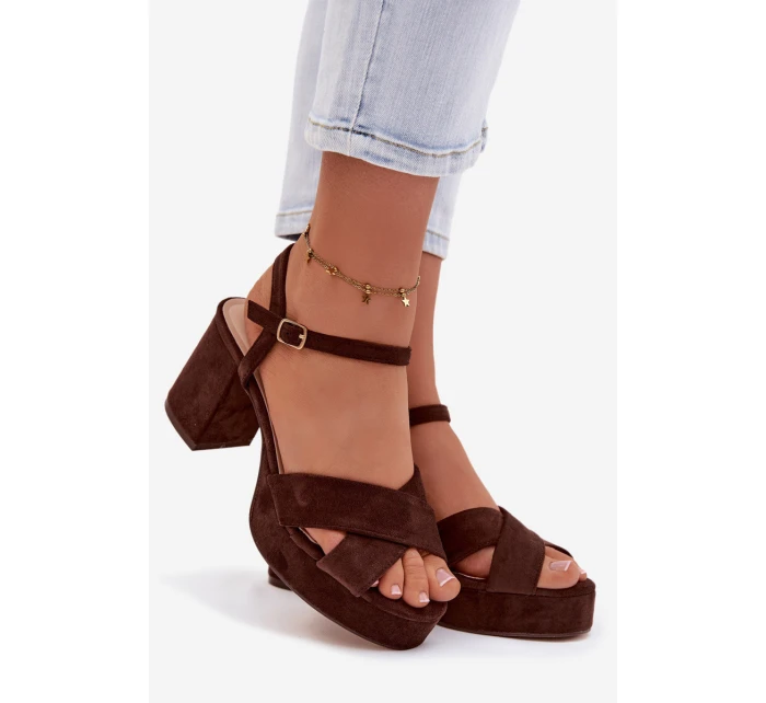 Dámské sandály na podpatku čokoládové Janelia
