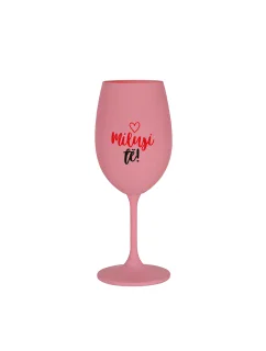 MILUJI TĚ! (SRDÍČKO) - růžová sklenice na víno 350 ml