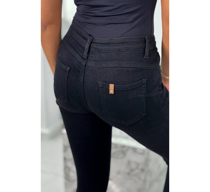 Dámské úzké džíny s kapsami  FA8836 černé - Kesi