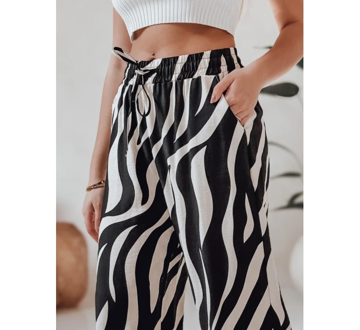 Dámské pruhované kalhoty se širokými nohavicemi ZEBRAVIBE béžovo-černé FashionStreet UY2653