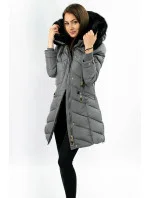 Šedá dámská prošívaná zimní bunda s kapucí (w732) Šedá dámská prošívaná zimní bunda s kapucí (w732)