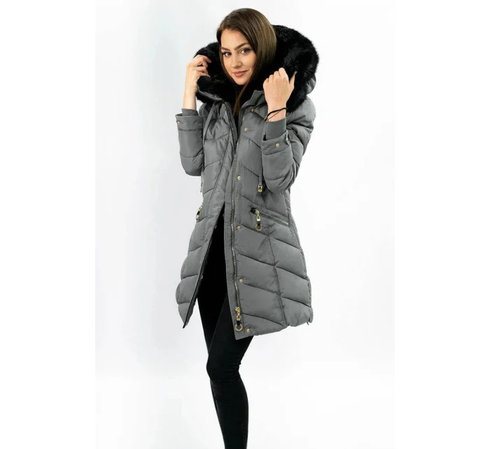 Šedá dámská prošívaná zimní bunda s kapucí (w732) Šedá dámská prošívaná zimní bunda s kapucí (w732)