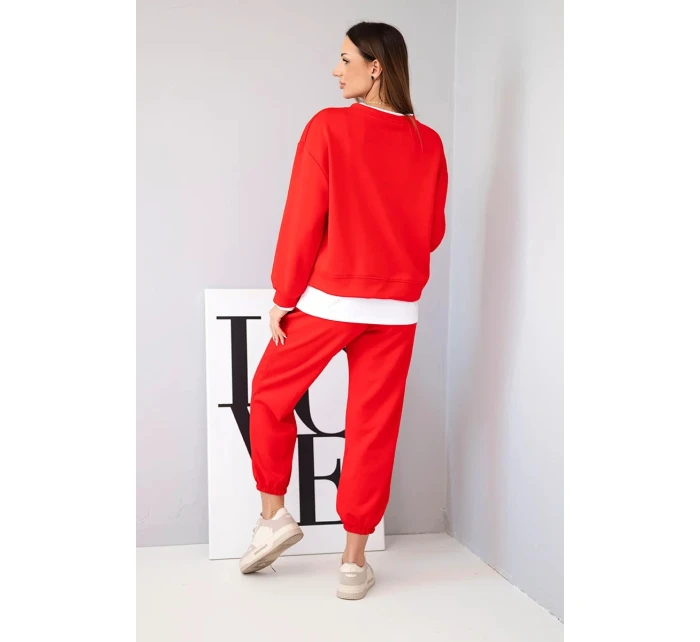 Dámský komplet s  s volnou mikinou a tepláky červený model 21808643 - K-Fashion