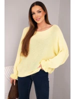 Svetr dámský z mohairu s nařasenými rukávy a výstřihem na zádech žlutý