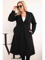 Dámský kabát Plus Size klasický s knoflíky a límcem černý Dámský kabát Plus Size klasický s knoflíky a límcem černý