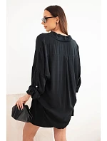 Dámská viskózová souprava: košile s knoflíky a volné šortky černý