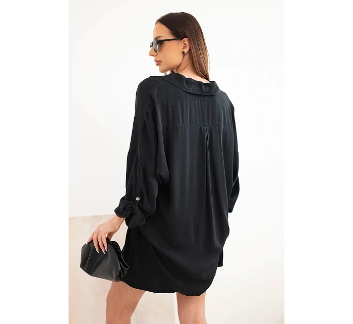 Dámská viskózová souprava: košile s knoflíky a volné šortky černý