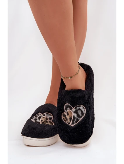Dámské chlupaté papuče srdíčka – černé Amandra Dámské chlupaté papuče srdíčka – černé Amandra