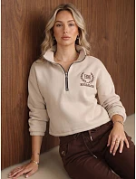 Bluza damska ocieplana ze stójką i beżowa model 22554599 - FashionStreet Bluza damska ocieplana ze stójką i beżowa model 22554599 - FashionStreet