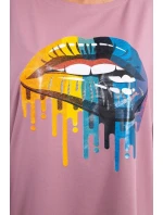 Oversize halenka s potiskem duhových rtů tmavě růžová