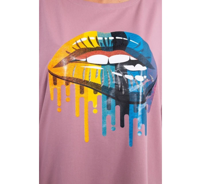 Oversize halenka s potiskem duhových rtů tmavě růžová