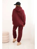 Dámská tepláková souprava zateplená z bavlny s kapucí bordová Dámská tepláková souprava zateplená z bavlny s kapucí bordová