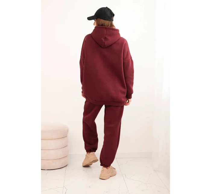 Dámská tepláková souprava zateplená z bavlny s kapucí bordová Dámská tepláková souprava zateplená z bavlny s kapucí bordová