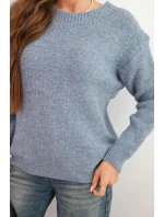Dámský svetr s vlnou, s dlouhým rukávem a kulatým výstřihem, jeansový Dámský svetr s vlnou, s dlouhým rukávem a kulatým výstřihem, jeansový