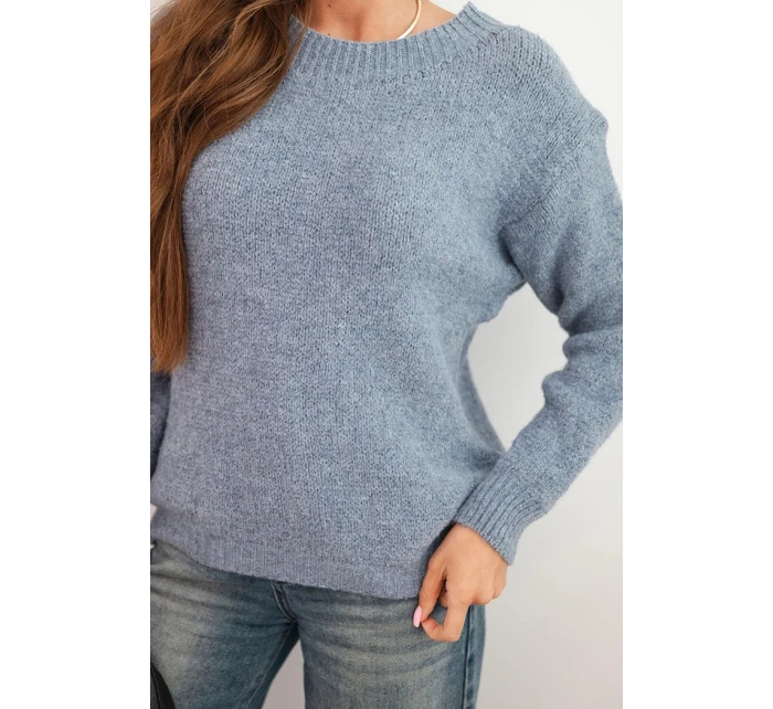 Dámský svetr s vlnou, s dlouhým rukávem a kulatým výstřihem, jeansový Dámský svetr s vlnou, s dlouhým rukávem a kulatým výstřihem, jeansový