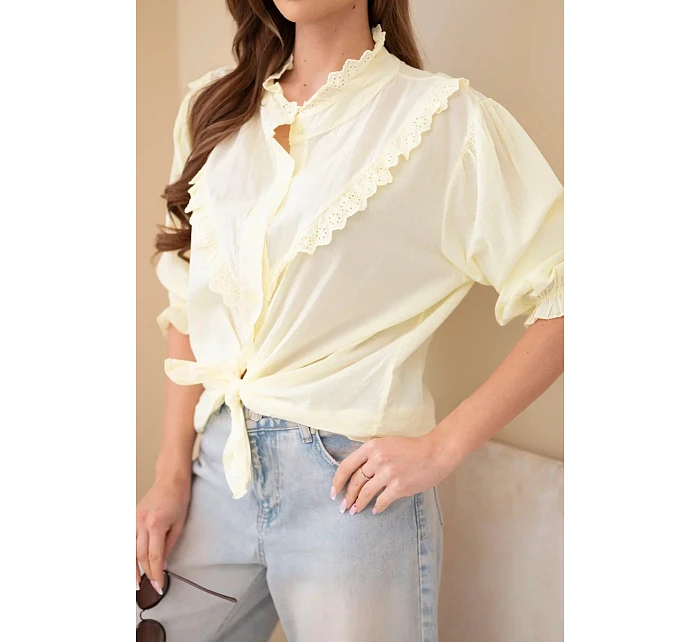 Dámská bavlněná košile s krajkou a zavazováním žlutá