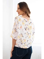 Dámská halenka s květinovým vzorem a vázáním dole žlutá