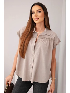 Dámská bavlněná košilová halenka s krajkou a krátkým rukávem fango