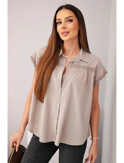 Dámská bavlněná košilová halenka s krajkou a krátkým rukávem fango