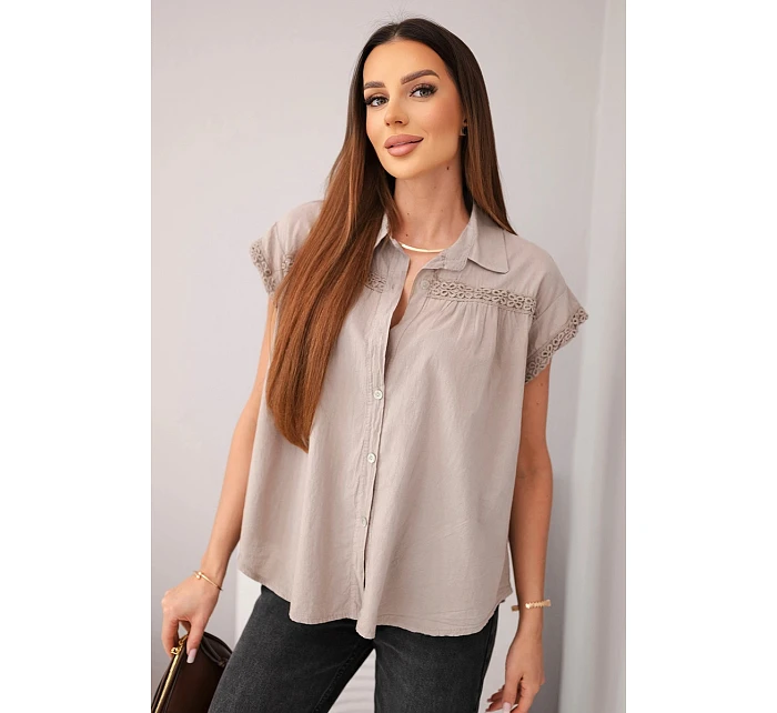 Dámská bavlněná košilová halenka s krajkou a krátkým rukávem fango