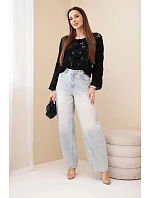 Dámský ažurový svetr s květinovým vzorem černý