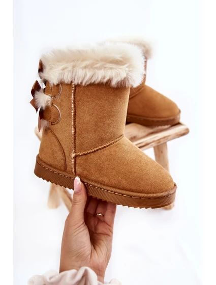 Dětské Teplé Sněhule Semišové s Mašlemi Béžove Funky Dětské Teplé Sněhule Semišové s Mašlemi Béžove Funky