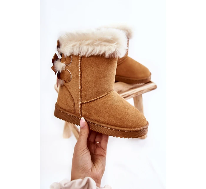 Dětské Teplé Sněhule Semišové s Mašlemi Béžove Funky Dětské Teplé Sněhule Semišové s Mašlemi Béžove Funky