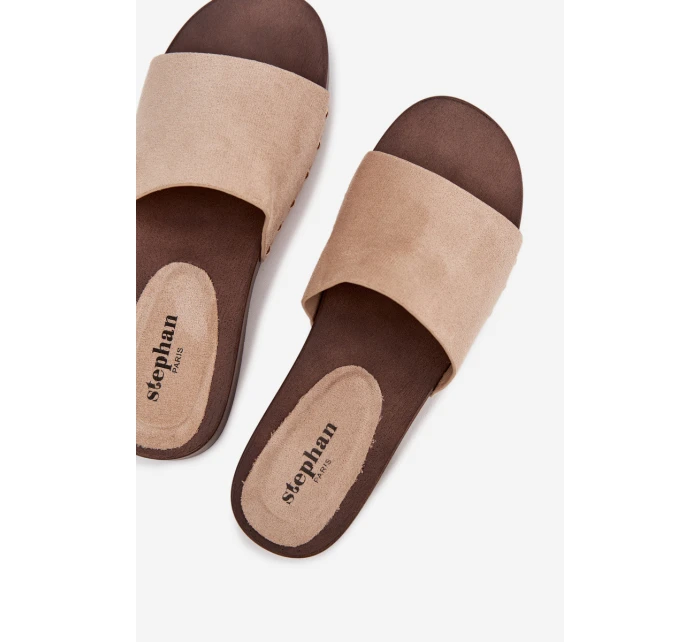 Dámské pantofle s zlatými sponami béžové Ferinna