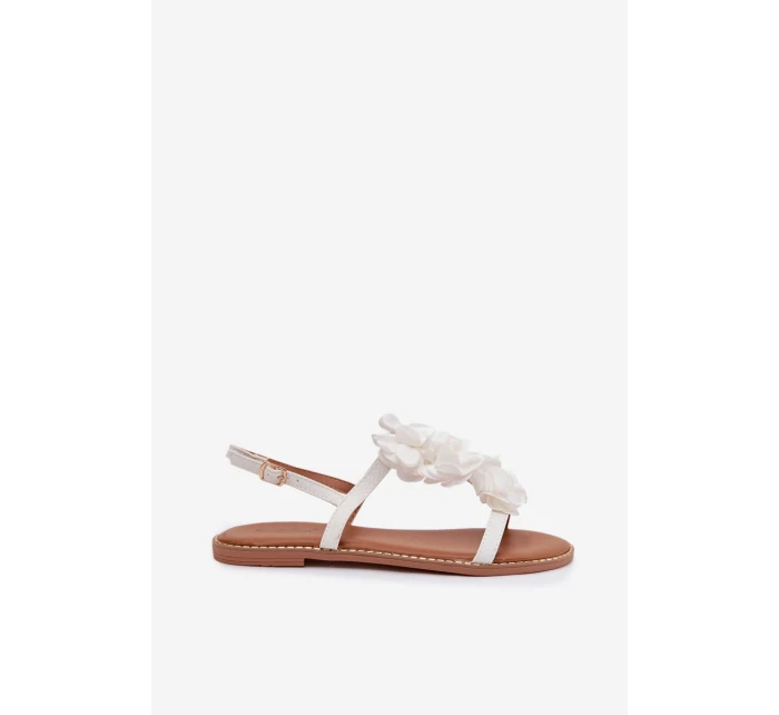 Dámské sandály Ploché S Dekorativními Květinami Bílé Noemia