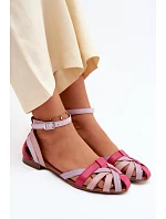 Kožené sandály na nízkém podpatku s pásky Maciejka P7539-15 Růžovo-fialové
