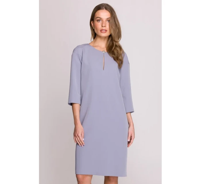 Šaty uvolněného střihu s výstřihem s šedá model 20966109 - STYLOVE Šaty uvolněného střihu s výstřihem s šedá model 20966109 - STYLOVE