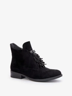 Zateplené Nízké Kotníkové Boty s Ozdobou na Zip S.Barski Černé