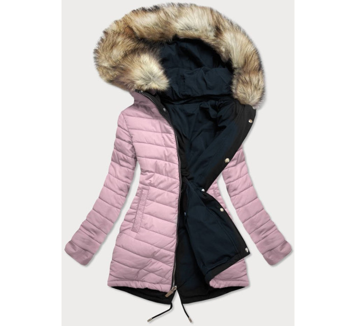 Tmavě modro-růžová oboustranná dámská zimní bunda s kapucí (W211)