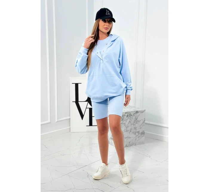 Set 3 v 1 mikina, top a krátké legíny modrý