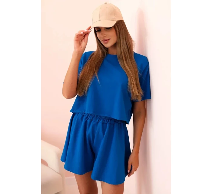 Dámský bavlněný komplet s širokými šortkami chrpově modrá Dámský bavlněný komplet s širokými šortkami chrpově modrá