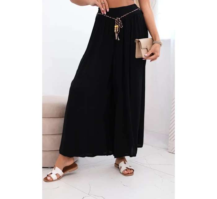 Dámské kalhoty z viskózy se širokými nohavicemi černý